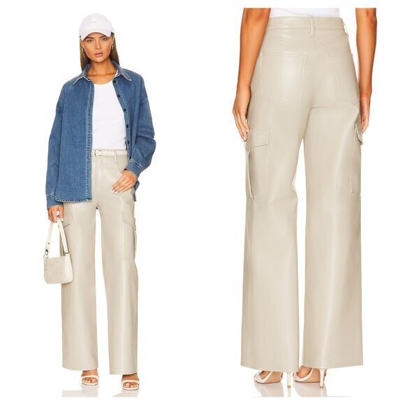 Agolde Minka Cargo Recycled Leather Wide Leg Pants 32 Toast (Tan/Gray/Taupe) - Picture 1 of 16